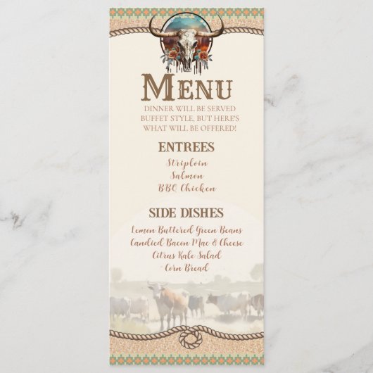 Longhorn Western Ranch Wedding Flat Menu (Voorkant)