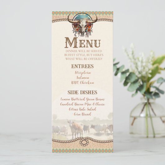 Longhorn Western Ranch Wedding Flat Menu (Staand voorkant)