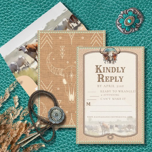 Longhorn Western Ranch Wedding Reply Card