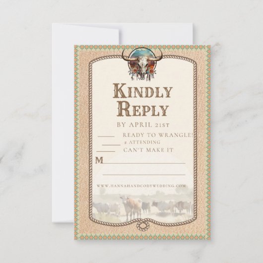 Longhorn Western Ranch Wedding Reply Card (Voorkant)