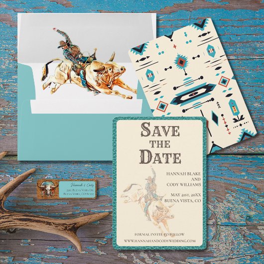 Longhorn Western Ranch Wedding Save the Date Card