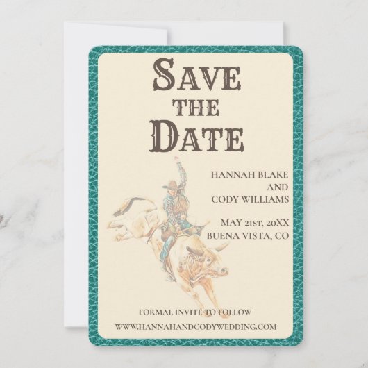 Longhorn Western Ranch Wedding Save the Date Card (Voorkant)