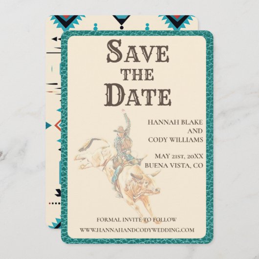 Longhorn Western Save the Date Kaart (Voorkant / Achterkant)