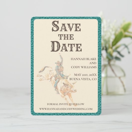 Longhorn Western Save the Date Kaart (Staand voorkant)