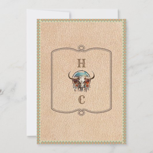 Longhorn Western Wrangler Wedding Invitation Kaart (Achterkant)