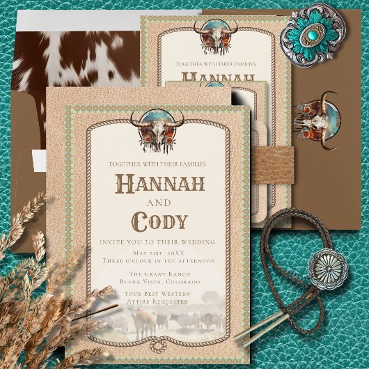 Longhorn Western Wrangler Wedding Invitation Kaart