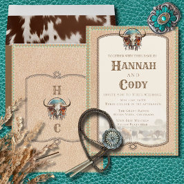 Longhorn Western Wrangler Wedding Invitation Kaart