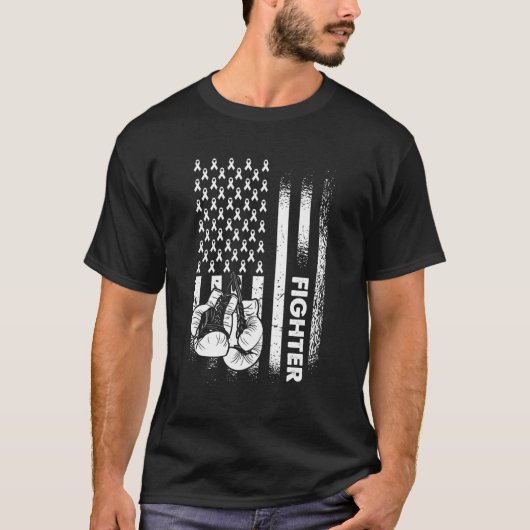 Longkanker Fighter White Ribbon Longkanker Aware T-shirt (Voorkant)