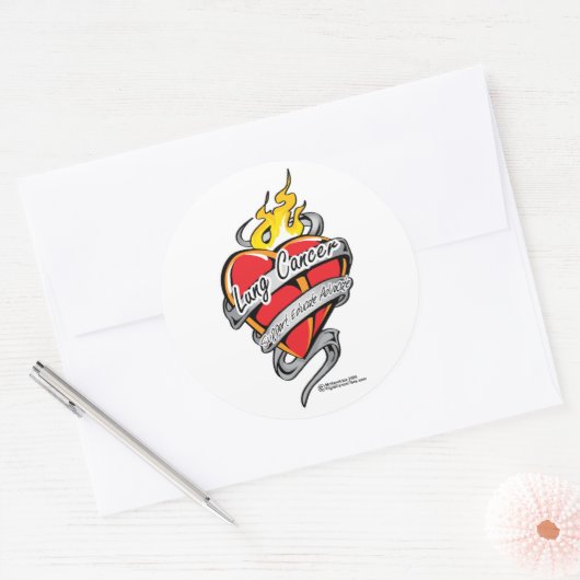 Longkanker Tattoo hart Ronde Sticker (Envelop)