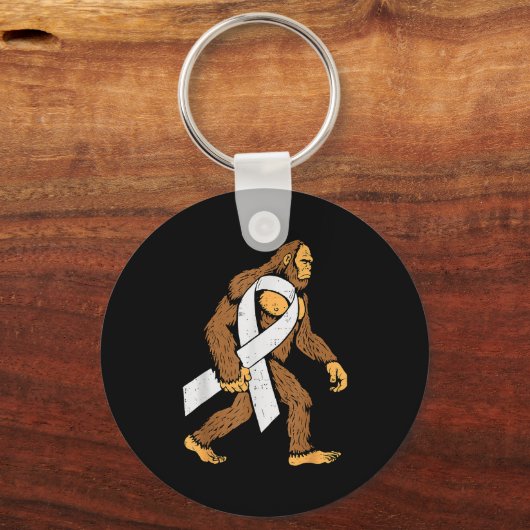 Longkankerbewustzijn Bigfoot Witte Lint Steun M Sleutelhanger (Voorkant)