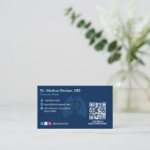 Longrevalidatiebedrijf | Modern blauwe barcode Visitekaartje (Staand voorkant)