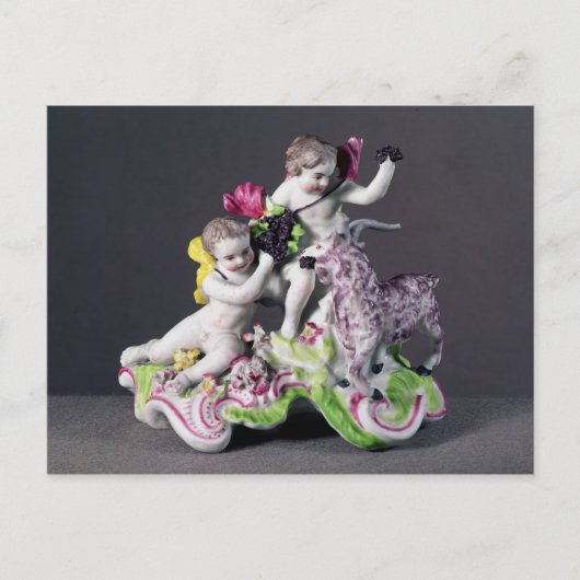 Longton Hall groep, twee putti met geit, c.1755 Briefkaart (Voorkant)