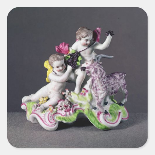 Longton Hall groep, twee putti met geit, c.1755 Vierkante Sticker (Voorkant)