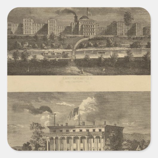 Longview Asylum, Ohio Vierkante Sticker (Voorkant)