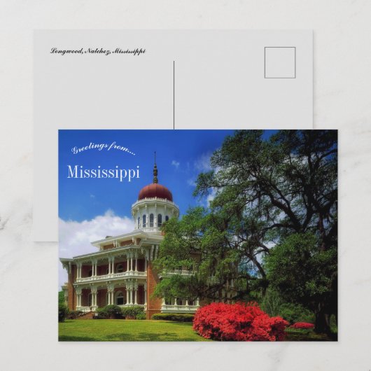 Longwood Natchez Mississippi Briefkaart (Voorkant / Achterkant)