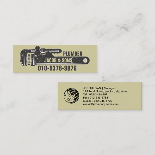 Loodgieter Loodgieter Pijp Moersleutel Mini Visitekaartje (Voorkant / Achterkant)