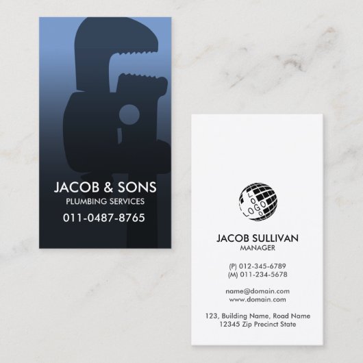 Loodgieter Loodgieter Pijp Moersleutel Visitekaartje (Voorkant / Achterkant)