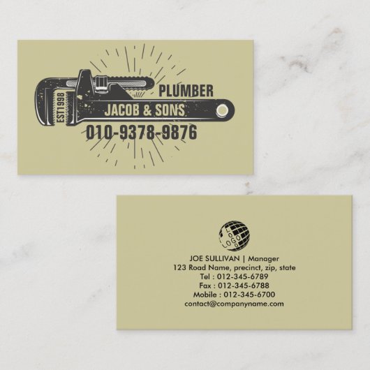 Loodgieter Loodgieter Pijp Moersleutel Visitekaartje (Voorkant / Achterkant)