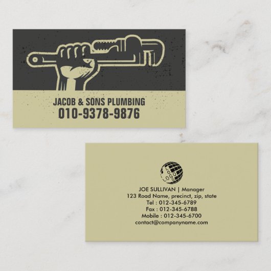Loodgieter Loodgieter Pijp Moersleutel Visitekaartje (Voorkant / Achterkant)