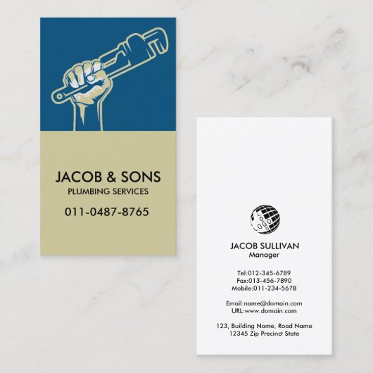 Loodgieter Loodgieter Pijp Moersleutel Visitekaartje (Voorkant / Achterkant)