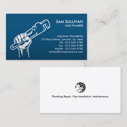 Loodgieter Loodgieter Pijp Moersleutel Visitekaartje (Voorkant / Achterkant)
