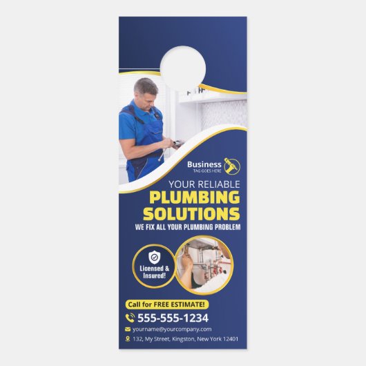 Loodgieter Loodgieter Technicus Aannemer Blauw Gou Deurhanger (Voorkant)