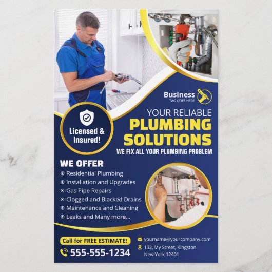 Loodgieter Loodgieter Technicus Aannemer Blauw Gou Flyer (Voorkant)