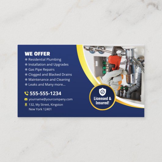 Loodgieter Loodgieter Technicus Aannemer Blauw Gou Visitekaartje (Achterkant)
