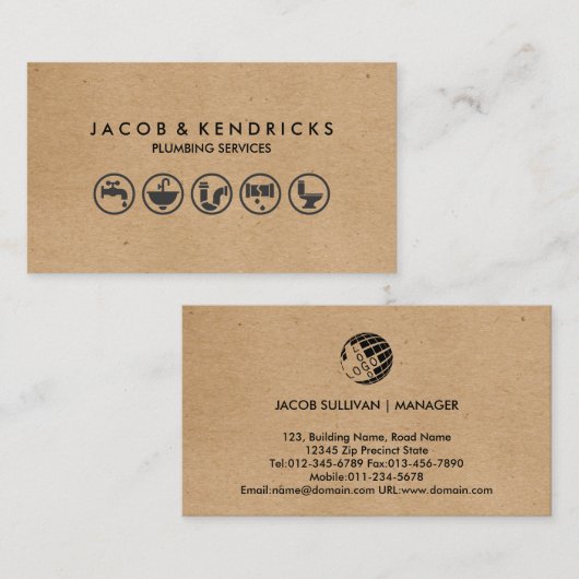 Loodgieter Loodgieterswerk Huis Reparatie Visiteka Visitekaartje (Voorkant / Achterkant)