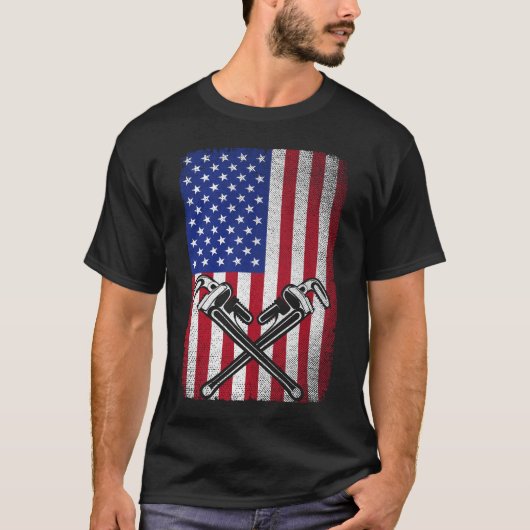 Loodgieter Patriottische Amerikaanse vlag loodgiet T-shirt (Voorkant)