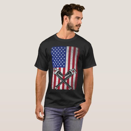 Loodgieter Patriottische Amerikaanse vlag loodgiet T-shirt (Voorkant volledig)