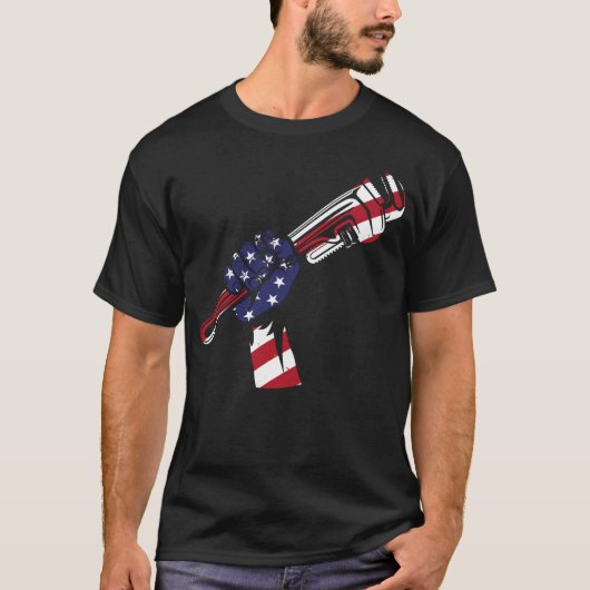 Loodgieter Pijp Moersleutel Amerikaanse vlag Pijp T-shirt (Voorkant)