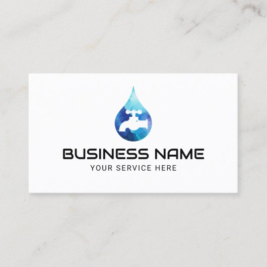 Loodgieter Service Blue Water Drop Logo Loodgieter Visitekaartje (Voorkant)