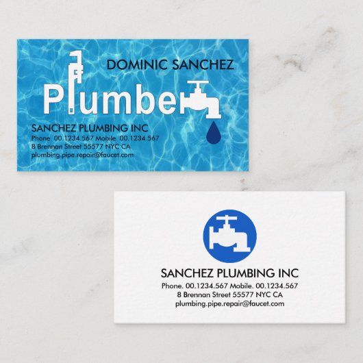 Loodgieter signage op waterreflectie visitekaartje (Voorkant / Achterkant)