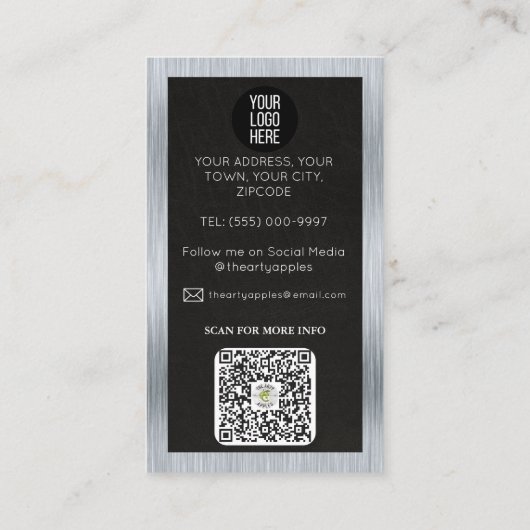 Loodgieter zwart leer en zilver metaal visitekaartje (Achterkant)