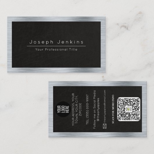 Loodgieter zwart leer en zilver metaal visitekaartje (Voorkant / Achterkant)