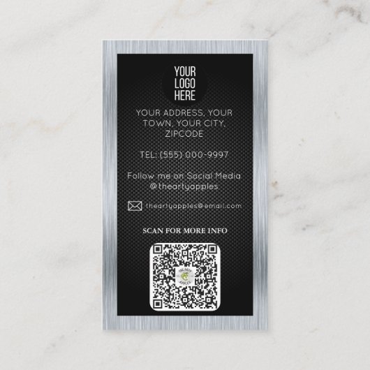 Loodgieter zwarte koolstofvezel en zilveren metaal visitekaartje (Achterkant)