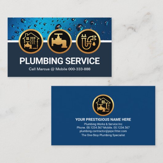 Loodgieterijpictogrammen Water Drop Visitekaartje (Voorkant / Achterkant)