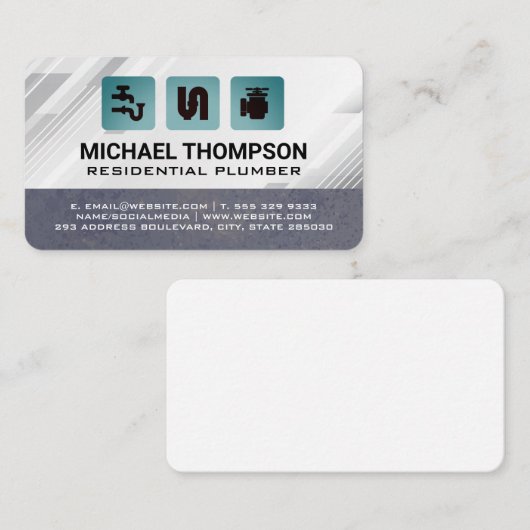 Loodgietersbuizen pictogrammen | Blauw colbert Visitekaartje (Voorkant / Achterkant)