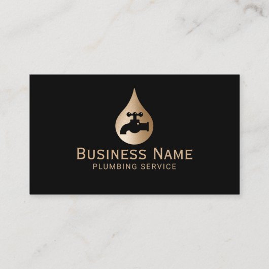 Loodgietersdienst Gold Water Drop Logo Loodgieter Visitekaartje (Voorkant)