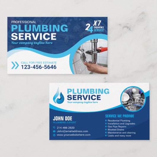 Loodgietersdiensten, loodgieter, loodgieterswerk e visitekaartje (Voorkant / Achterkant)
