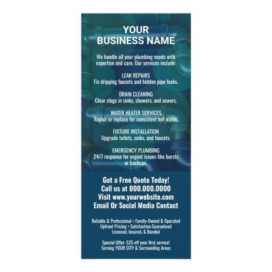 Loodgietersdiensten - Small Business Loodgieter Mo Reclamekaart (Achterkant)