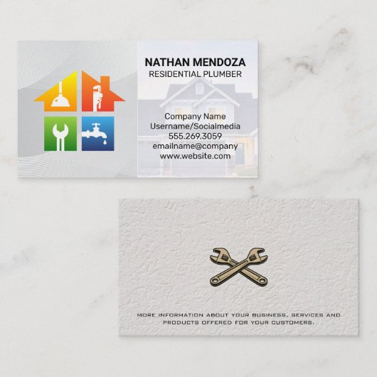 Loodgietersgereedschap pictogrammen | Woningbouw a Visitekaartje (Voorkant / Achterkant)