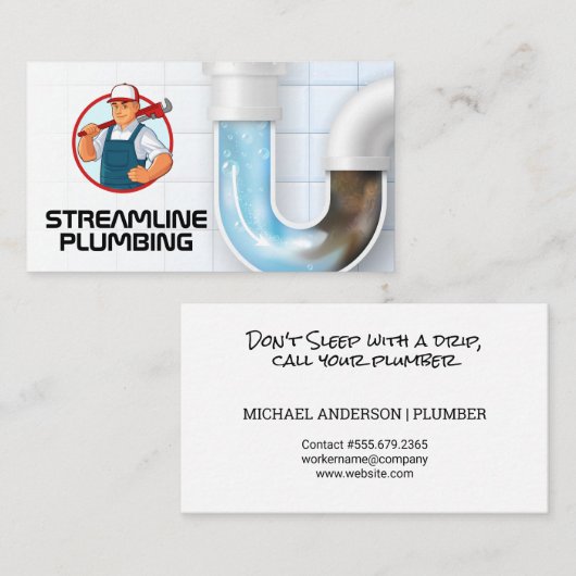 Loodgietersgreep | verstopte pijp visitekaartje (Voorkant / Achterkant)