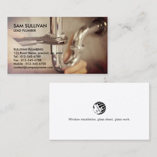 Loodgietersleiding lekkende pijp visitekaartje (Voorkant / Achterkant)