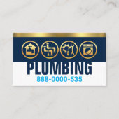 Loodgieterssilhouet op blauwe laag gouden streep visitekaartje (Voorkant)