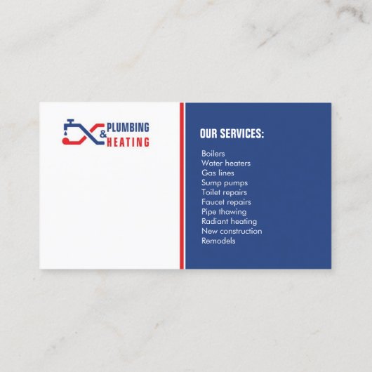 Loodgieterswerk en verwarming. Visitekaartje voor  (Achterkant)