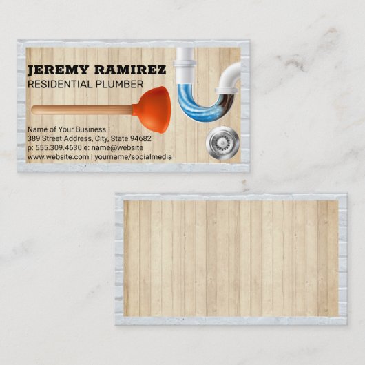 Loodgieterswerk | Hout en Brick Wall Visitekaartje (Voorkant / Achterkant)