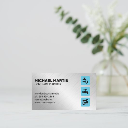 Loodgietpannen | Metalen achtergrond Visitekaartje (Staand voorkant)