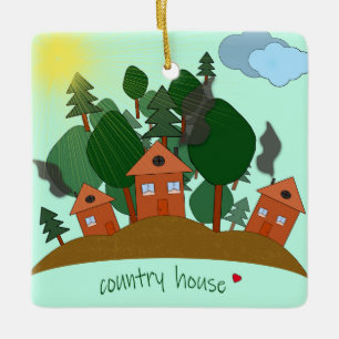 Loodhuizen aan de rand van het bos. keramisch ornament
